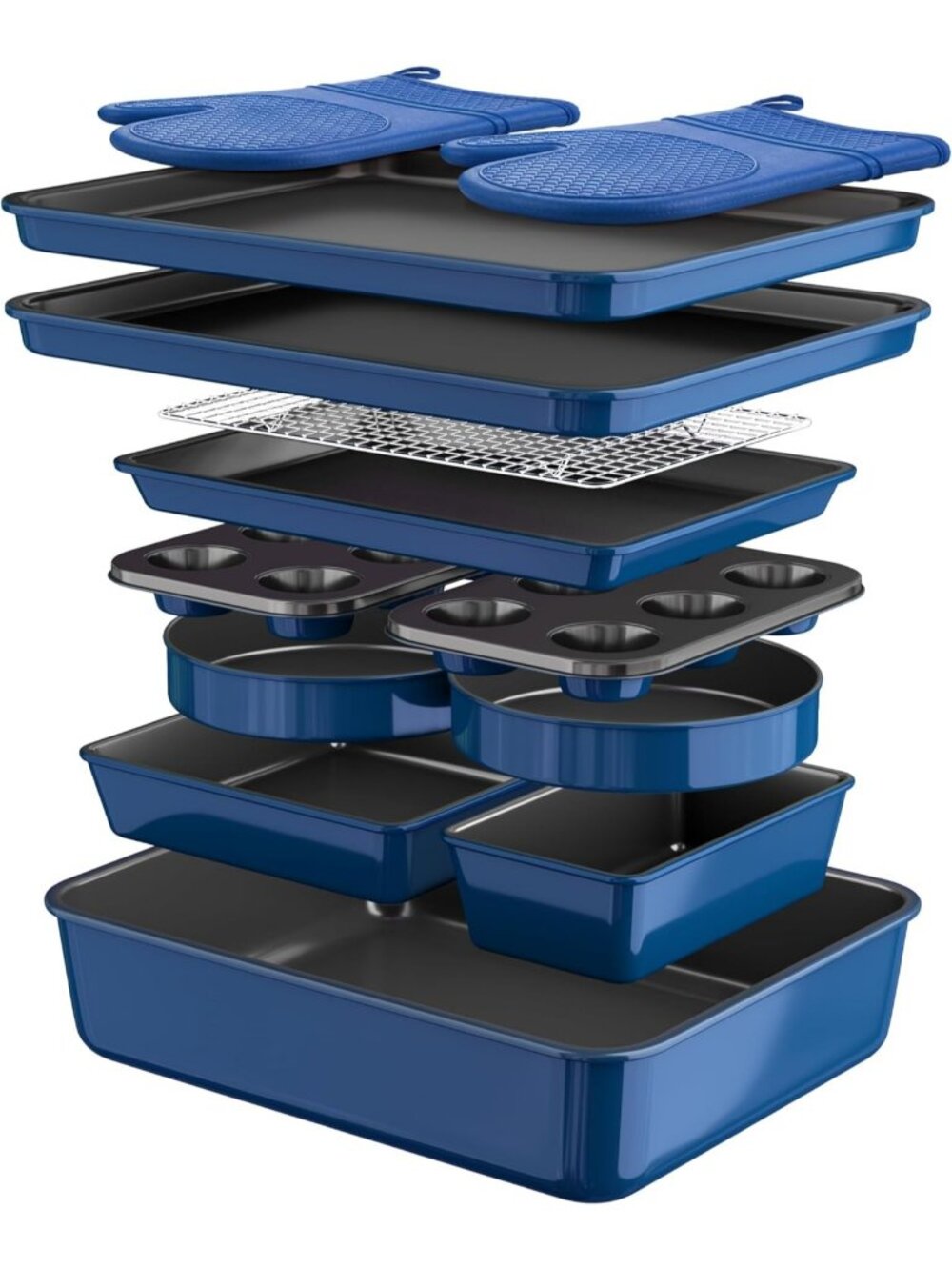 13-Piece Blue Includes Cookie Sheet with Rack Cake Pan Nonstick Bakeware Sets